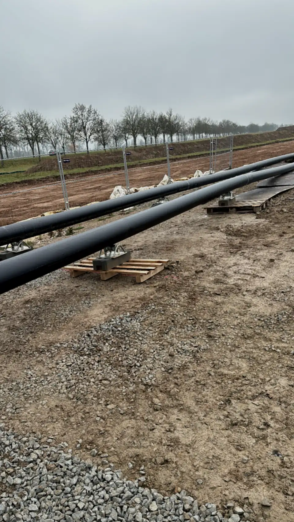 PE pipes laid out on site before welding
