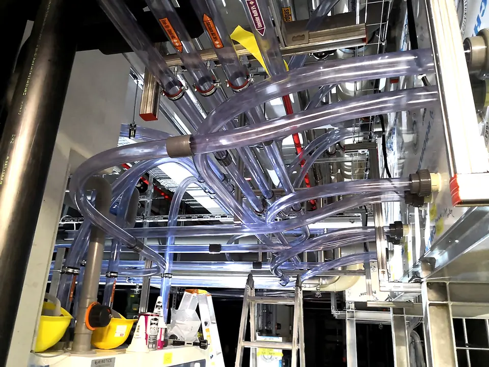 Clear PVC pipes under the hall ceiling